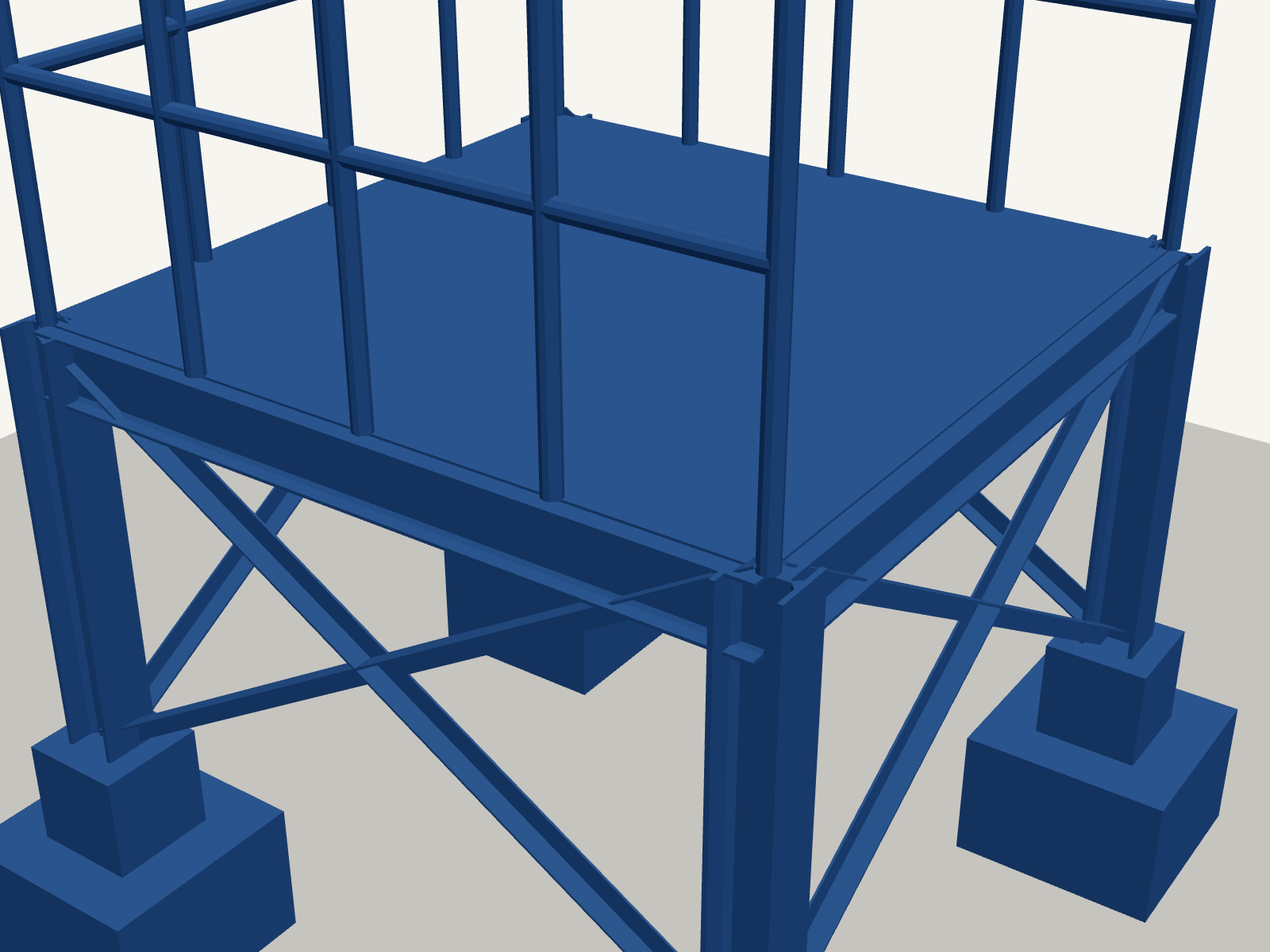 Render 3D de una plataforma metálica elevada con barandillas
