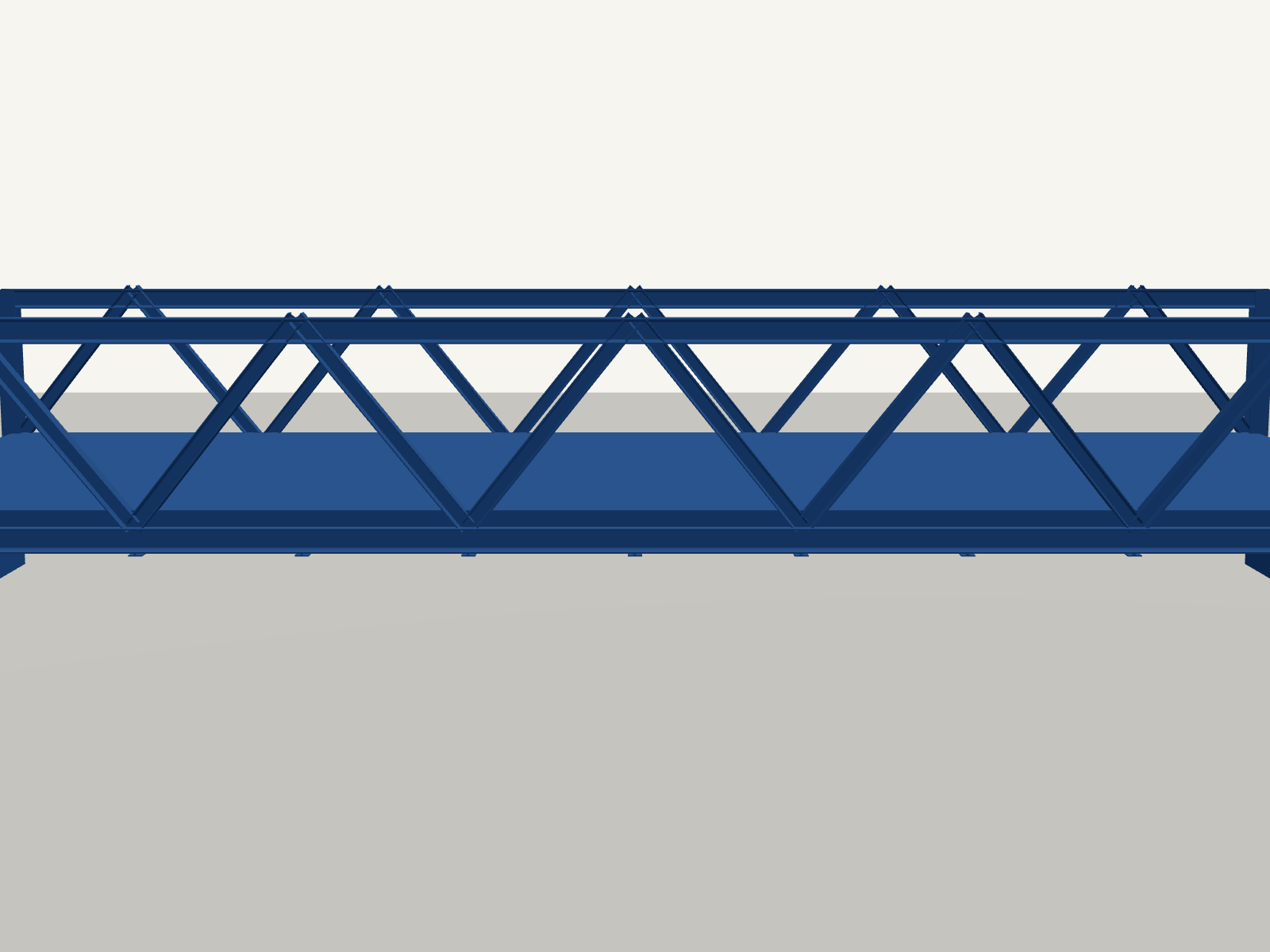 Render 3D del alzado de un puente metálico de celosía Warren